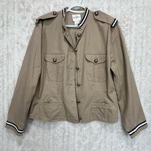 Tan Military Style Epaulets Coat Jacket White Black Stripe Embellishments Sz S